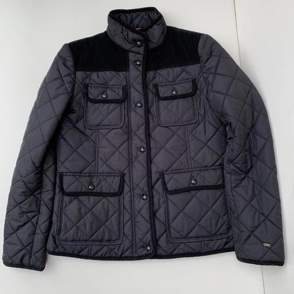 Tommy Hilfiger Quilted Jacket Black W Shoulder Patch Sz M Womens - Picture 1 of 7